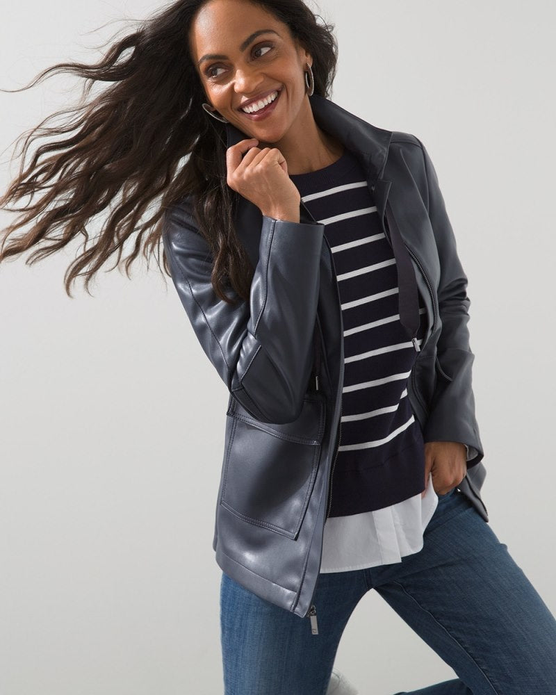 Unisex Leather Jacket - Navy