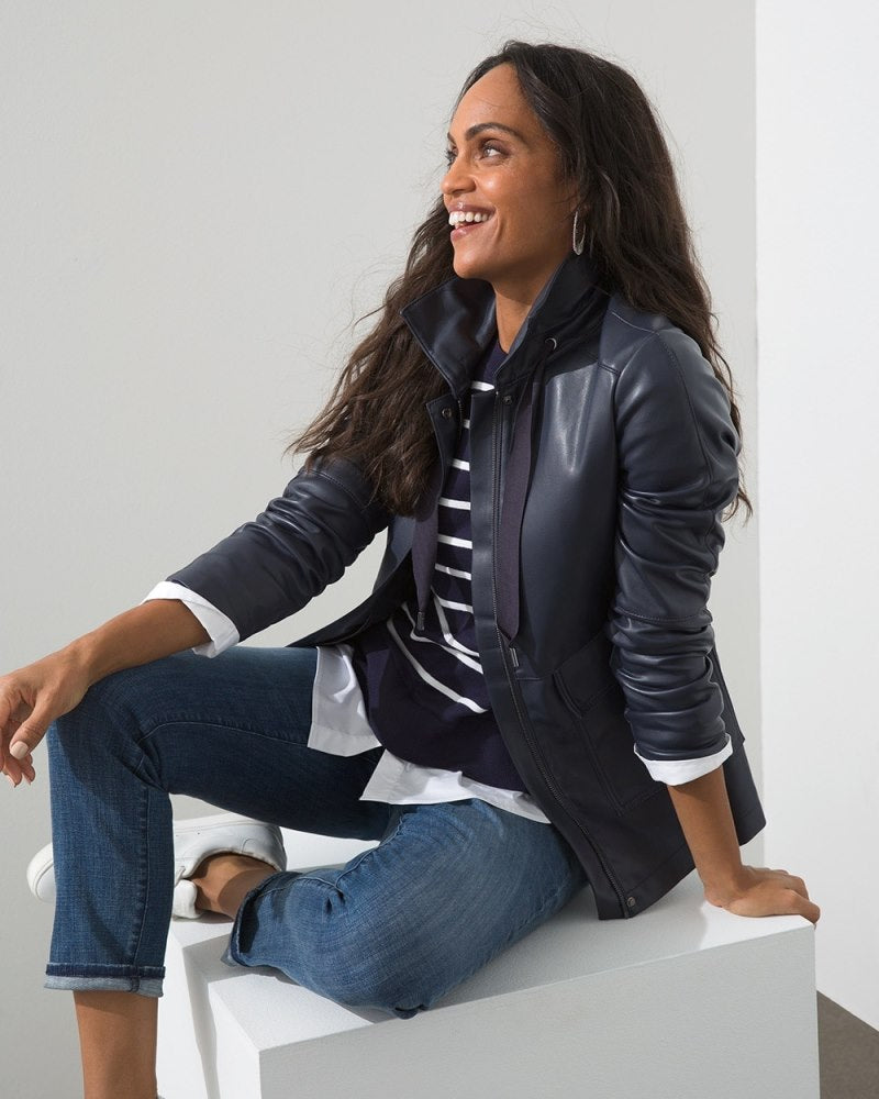 Unisex Leather Jacket - Navy