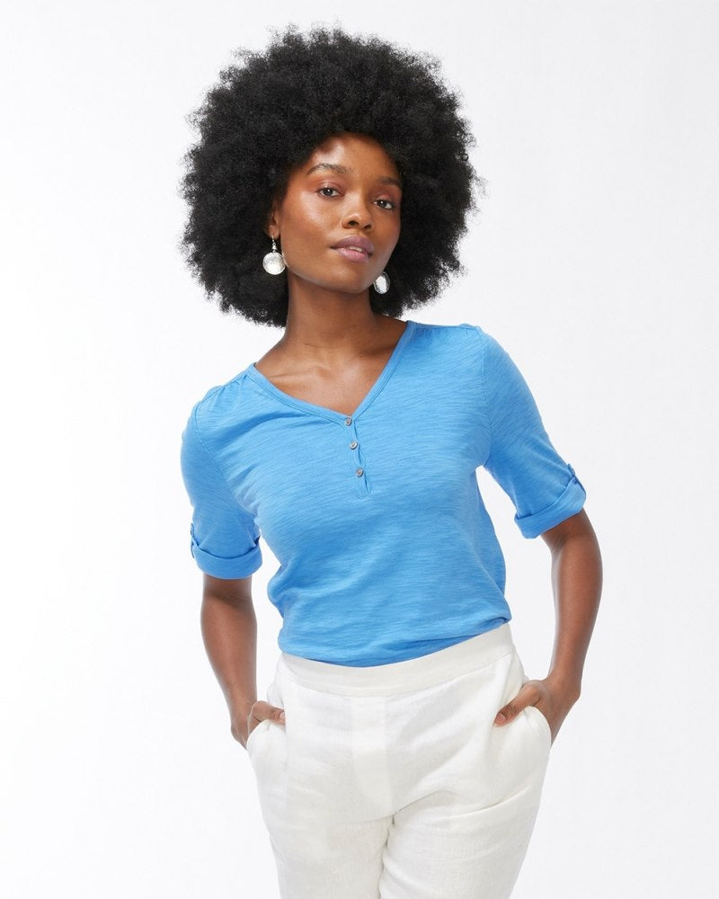 Unisex Regular Fit Henley Shirt - Blue
