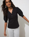 Unisex Relaxed Henley Shirt in Black
