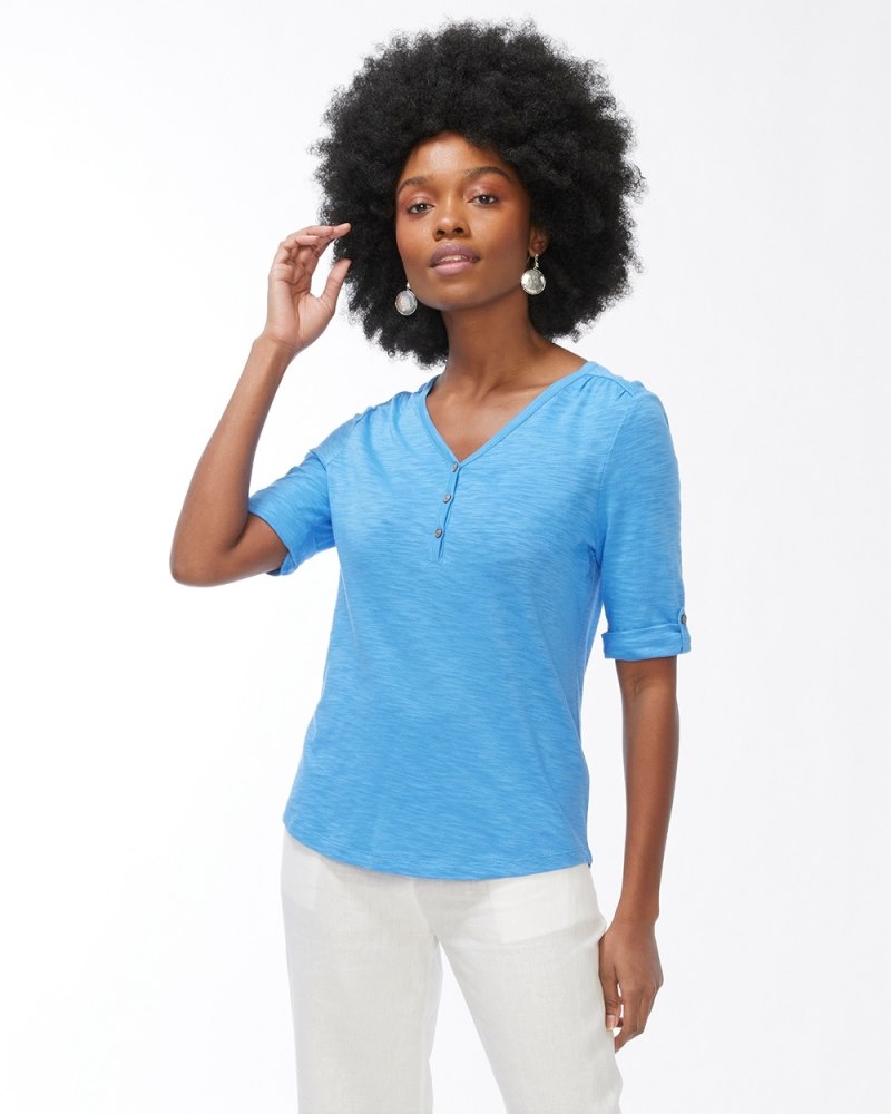 Unisex Regular Fit Henley Shirt - Blue